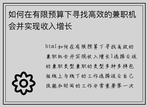 如何在有限预算下寻找高效的兼职机会并实现收入增长