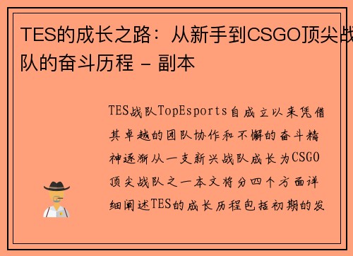 TES的成长之路：从新手到CSGO顶尖战队的奋斗历程 - 副本